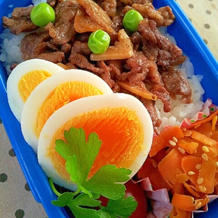 牛薄切り肉で✿ガリバタ醤油味のステーキ丼❤弁当